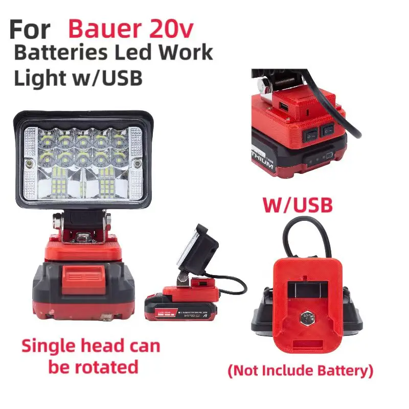 12w LED Working Light Spotlight Portable  Lantern w/USB  for Bauer 20v Lithium Battery LED Working Light(Not Including Battery）