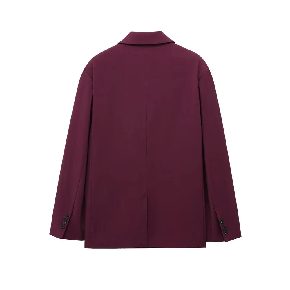 الربيع والصيف المرأة الجديدة مزدوجة الصدر معطف بدلة فضفاضة مع ارتفاع الخصر مشبك الديكور واسعة الساق السراويل مجموعة #3