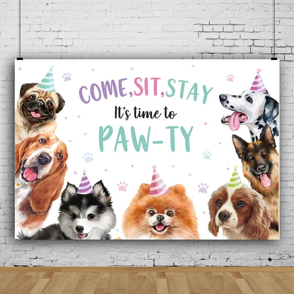 Pet Cat Dog Happy Birthday Party Backdrop Kitten Photography Background Pet Paw Dog Theme Backdrop Kids Cake Table Decorations