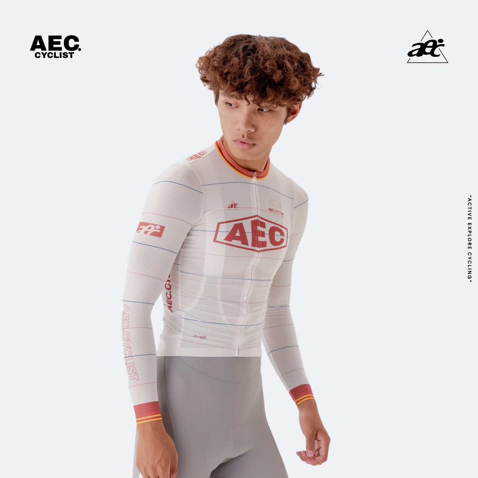 

AEC Men's Long Sleeve Cycling Jersey YKK Zipper Road Bike Shirts With 3 Rear Pockets Breathable MTB Clothing Parallel Line Serie
