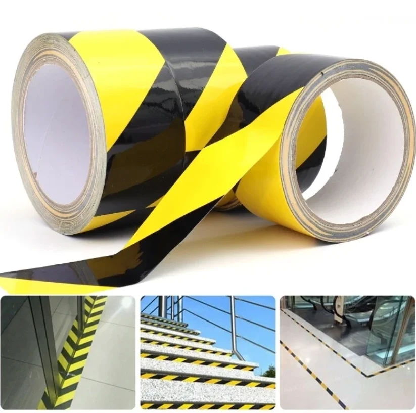 108FT Affordable Extended Black Yellow Warning Tape Area Marking Adhesive Tape for Various Locations Partition Identification