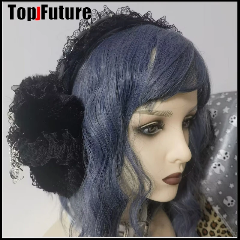 Harajuku Punk Girl Women Plush Goth Warm Earmuffs Gothic Women\'s Lolita Warmer Muff Ear Cover Y2K Lovers Fold Headband