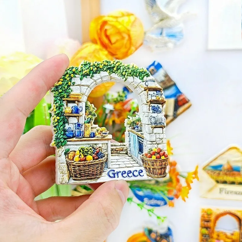 Greek Doorway Fridge Magnet - 3D Mediterranean Souvenir Santorini Blue & White Decor Unique Europe Gift with Strong Magnet