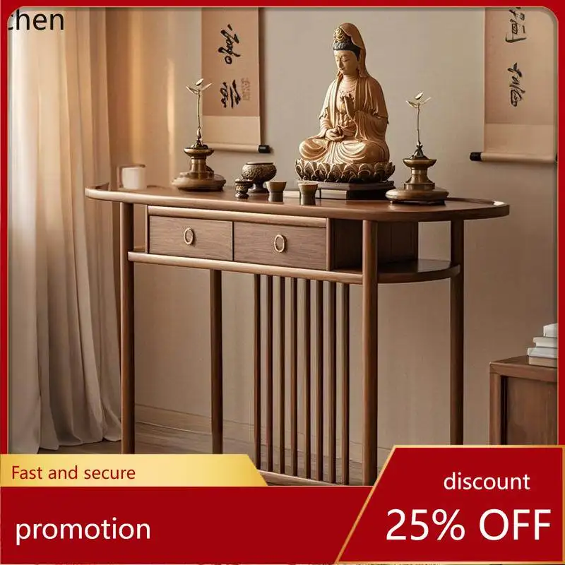 

CZ Black Walnut Solid Wood Altar Incense Table Home Entrance Altar Strip Table Zen Style Guanyin God of Wealth Buddha Shrine