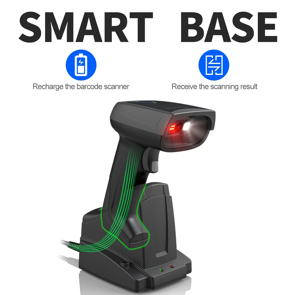 GTCODESTAR Wireless Bluetooth Barcode Scanner 2D Barcode Reader Handheld Barcode Scan Gun Alipay Scanner with Charging Stand
