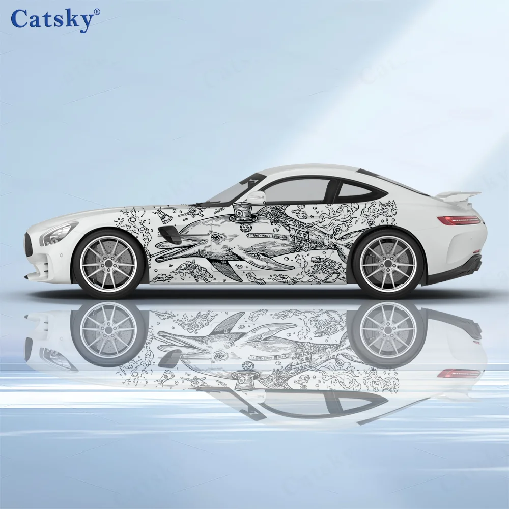 

Dolphin Water Droplet Print Car Vinyl Wraps Decal Self-adhesive PVC Sticker Suitable for Trucks SUV Decoration Auto Accessories