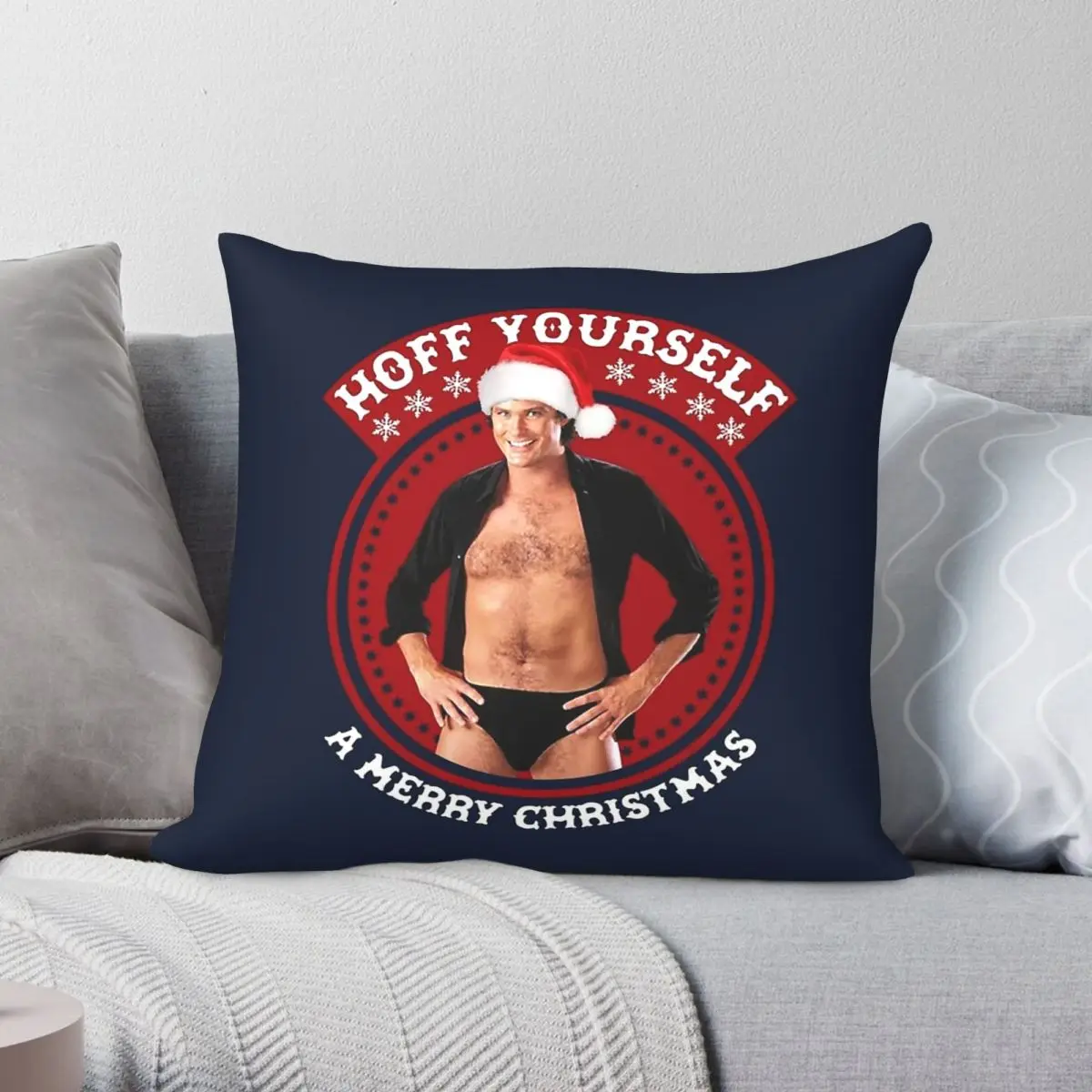 David Hasselhoff Merry Christmas Pillowcase Polyester Linen Velvet Printed Zip Decor Sofa Seater Cushion Cover