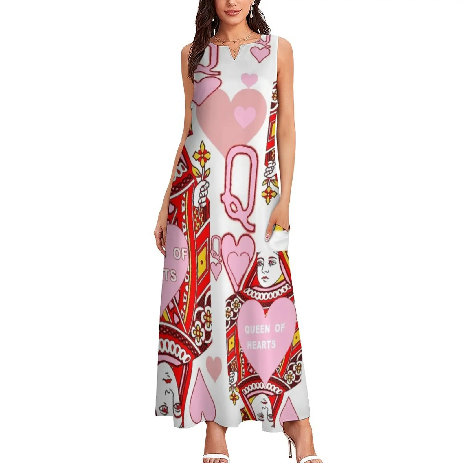 DECORATIVE RED & PINK QUEEN OF HEARTS CASINO ART Long Dress dress korean style long sleeve dresses Women's dress