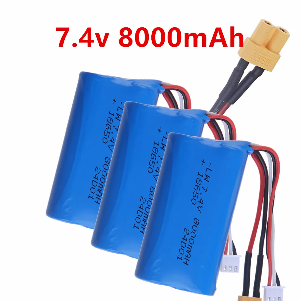 18650 7.4V 8000mAh 2S Li-ion Battery with XT30 plug for Radio master TX16S TX12 Radio Transmitter and RC Cars Trucks Boats Parts