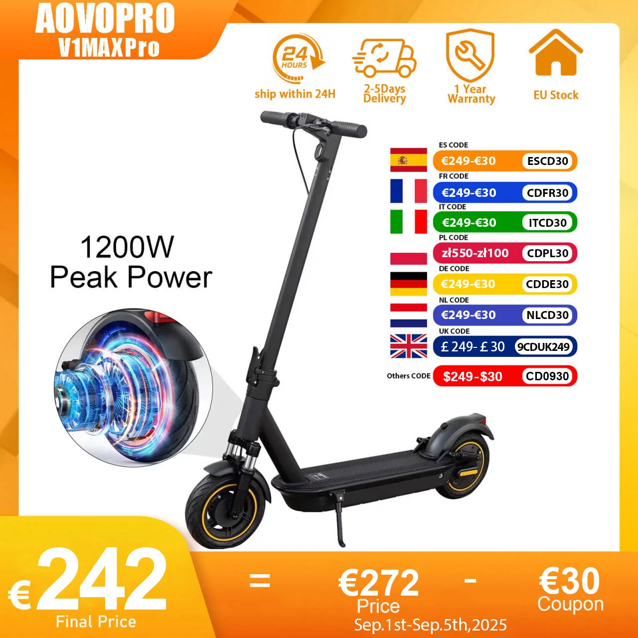 Ηλεκτρικό Σκούτερ AOVOPRO V1MAX PRO 288.46€