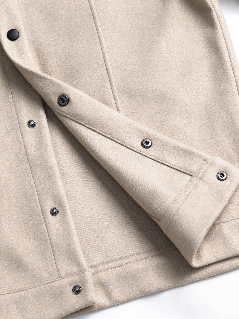 Herrenjacke aus gebürstetem Polyester, Reversjacke mit Knopfleiste/Reißverschluss und Tasche, bequeme, lässige Herbst- und Winterjacke für Büro und Business – Detail 29