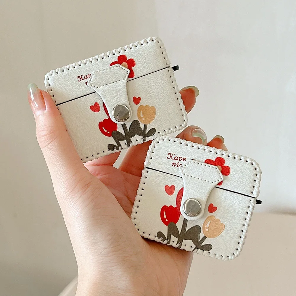 Тюльпан цветок 2 в 1 Cortex кожаная квадратная искусственная кожа для Apple AirPods 1 2 3 защитный чехол для наушников с ремешком на запястье для airPods Pro 2