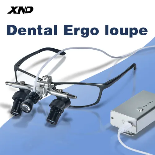 Lupas de Ergo Dental XND 45 ° Estructura de esquina óptica Lupa 4X con lente de cirugía de luz LED de 5W Enchufe UE/EE. UU.