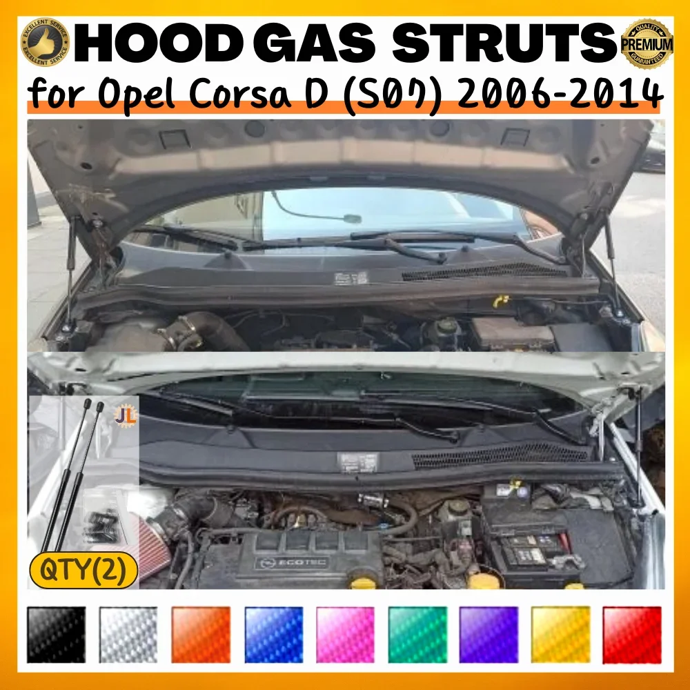 Qty(2) Hood Struts for Opel Corsa D (S07) 2006-2014 Front Bonnet Modify Gas Springs Shock Absorbers Lift Supports Dampers
