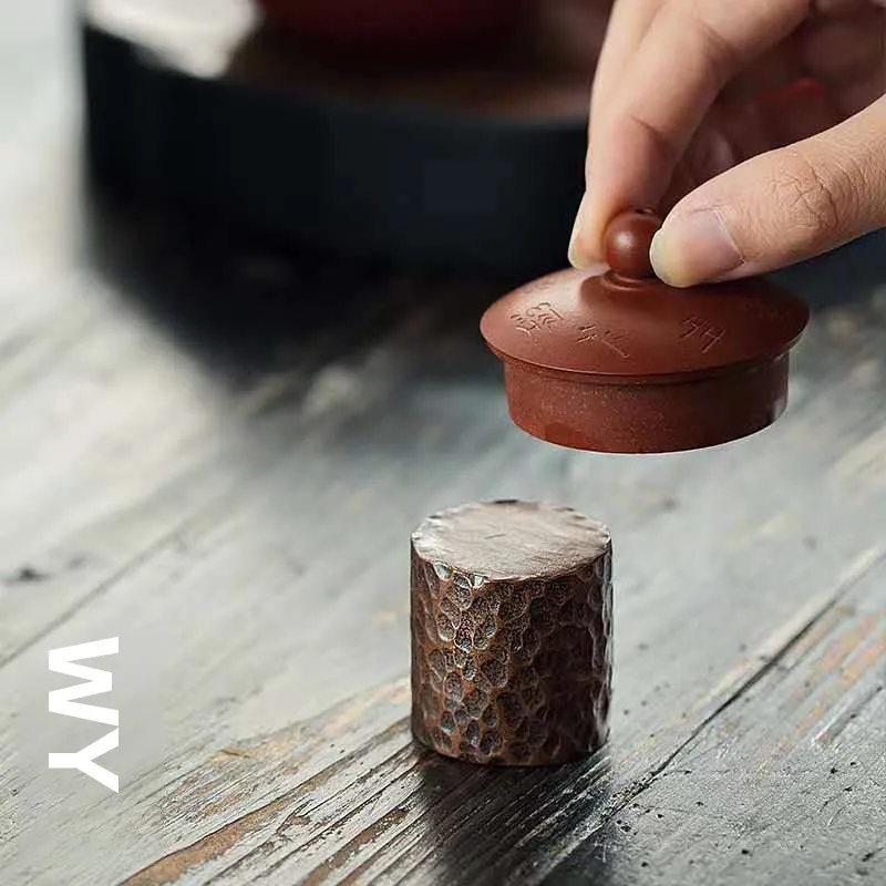 

Подставка для крышки чайника WunTang ручной работы из кованой пурпурной меди, держатель для чайной чашки, аксессуары для чайной церемонии, пурпурная глина