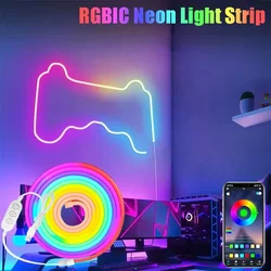 LED Neon Strip Light DIY Shape RGBIC Light Strip Bluetooth APP Control Sound Pickup Light Strip for Holiday Decorations