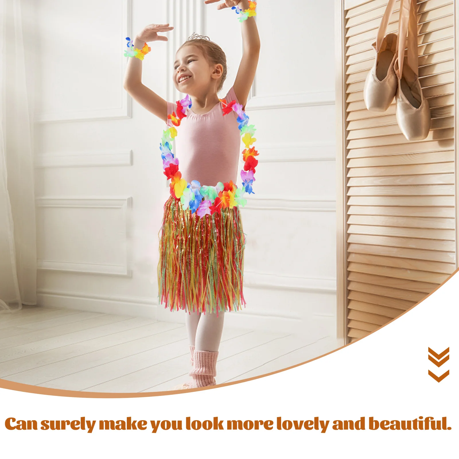 

2 set Beach Theme Garland Set Hawaii Flower Necklaces Costume Props Hawaiian Lei Festival Dance Skirt Luau Party Supplies