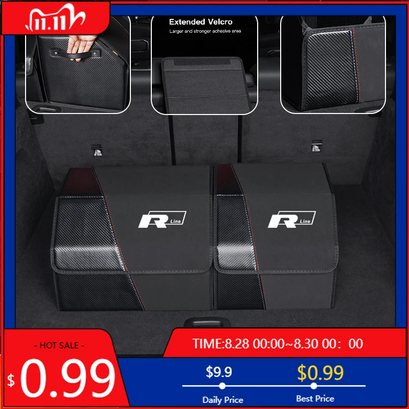 

Колпаки ступиц, кожаный ящик для хранения багажника автомобиля для Volkswagen VW RLine Tiguan T-Cross Passat Arteon Jetta T5, складной портативный многоразовый