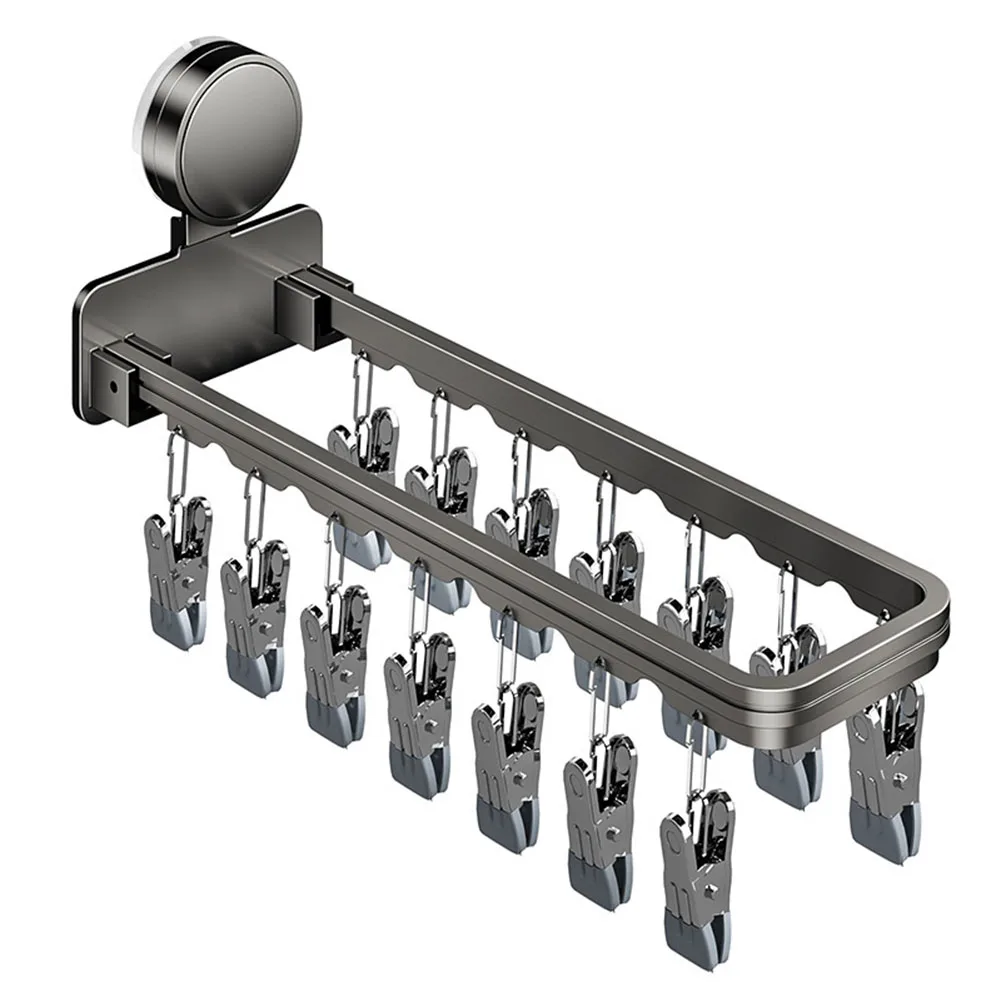 Foldable Suction Cup Sock Drying Rack With 16 Clips Windproof Aluminum Clothes Hanger For Kitchen Balcony Laundry Storage