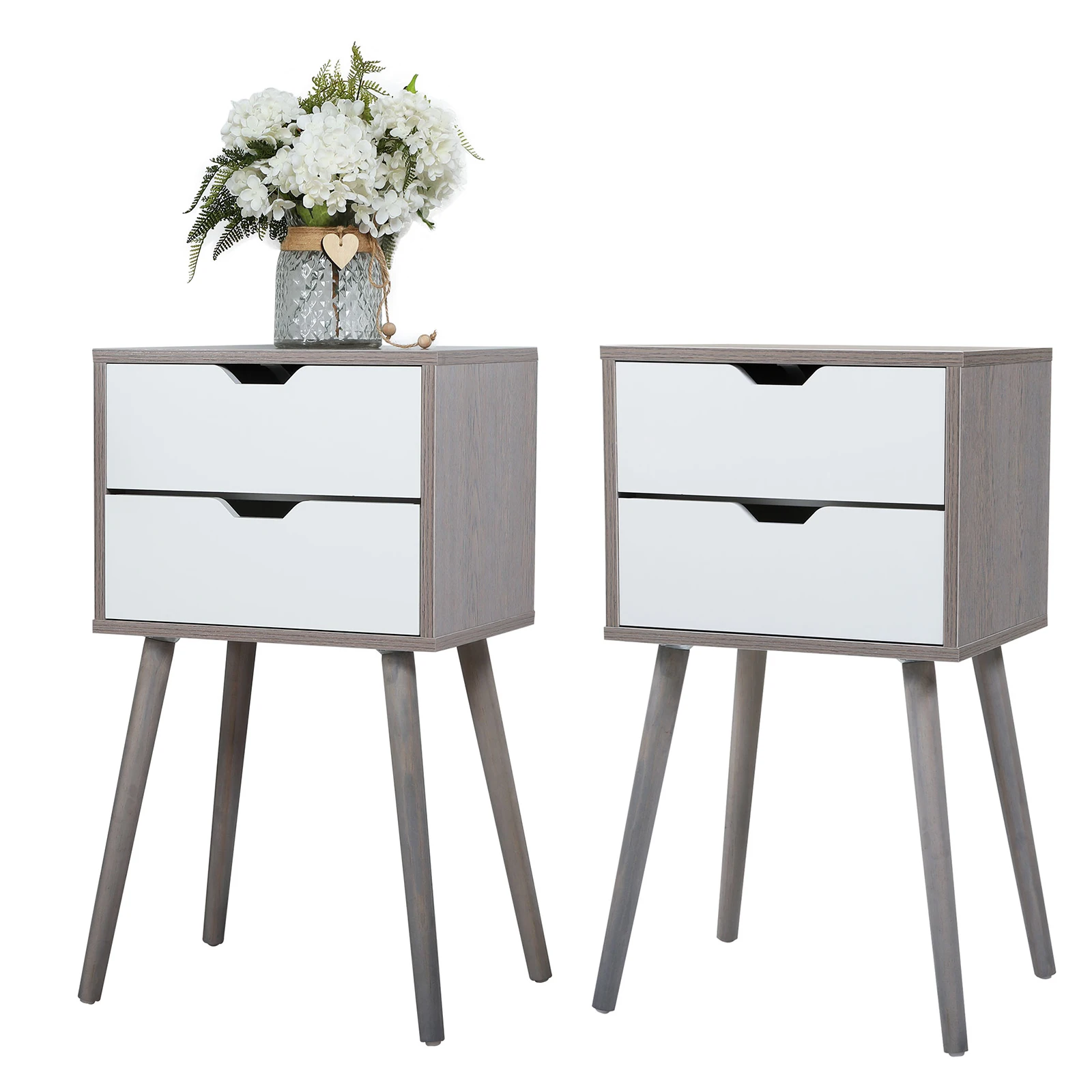 2PCS Bedside Table with Two Drawer Storage Design for Living Room Sofa - Gray