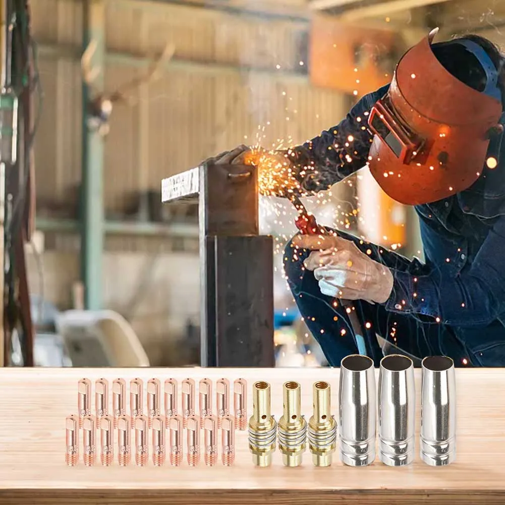 26-Piece For MIG Welding Parts Kit Compatible with For 15AK MB15 Welding Includes 1.0mm Tips Conical Nozzles and Diffusers