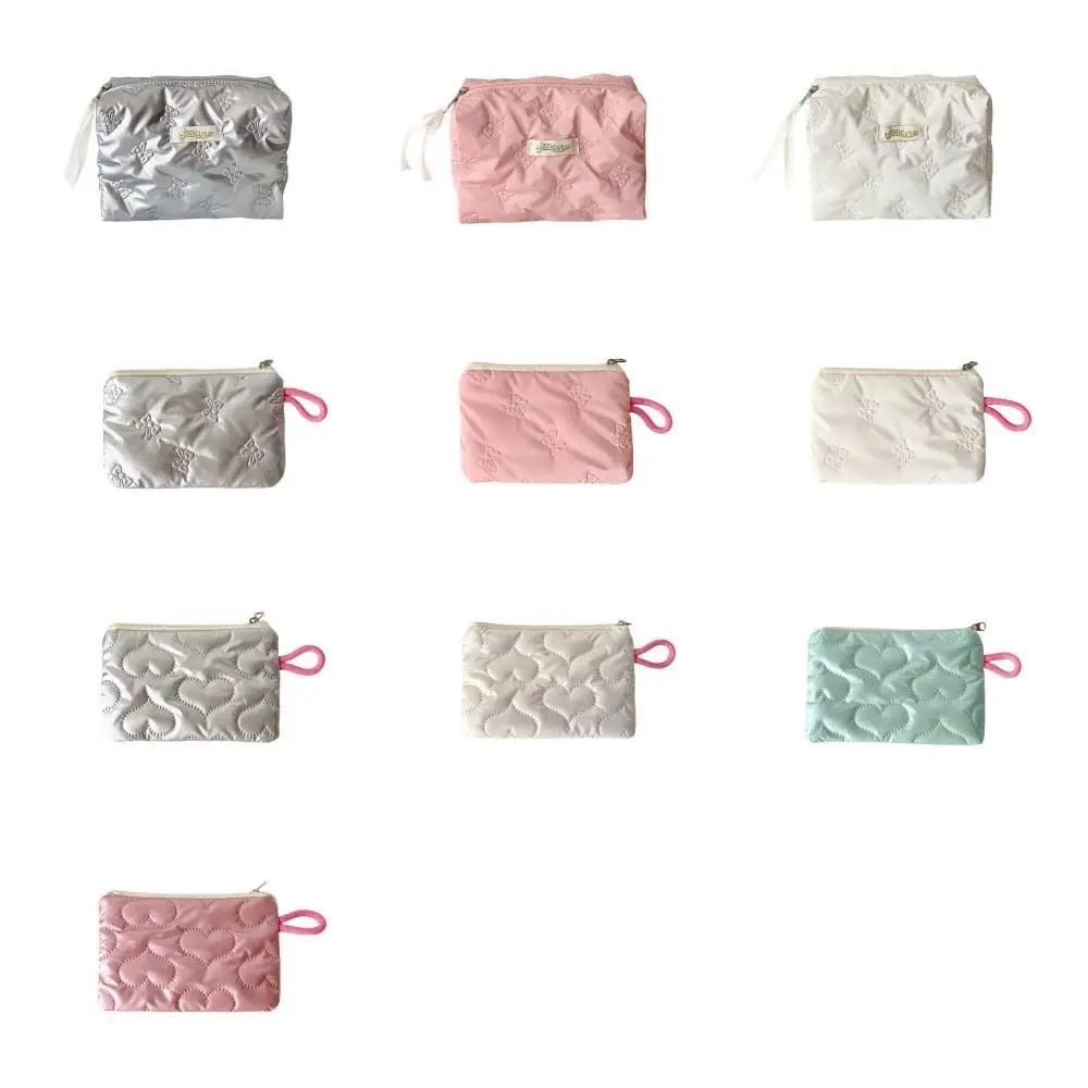 Bowknot الحب القلب القوس حقيبة مستحضرات التجميل الكورية Y2K غسل الحقيبة الكورية نمط مقلمة Ins نمط سعة كبيرة القوس حقيبة أدوات مكتبية