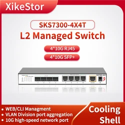 XikeStor L2 관리형 스위치, 4*10GRJ45 포트, 4*10G SFP + 포트 이더넷 스위치, 자동 적응 지지대 VLAN, 서비스 품질, SPT LACP