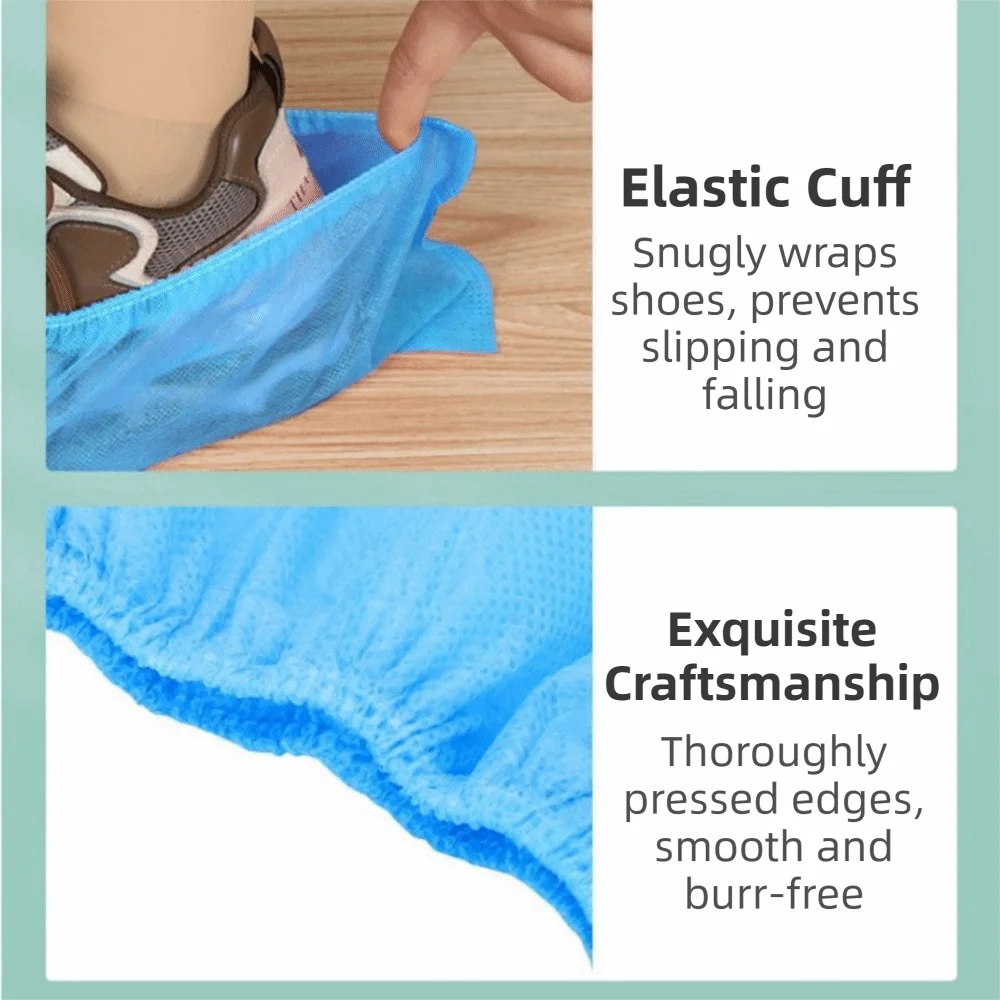 

100 шт. одноразовых нетканых бахил: утолщенные, прочные, с противоскользящей подошвой, пыле- и водонепроницаемые чехлы для обуви