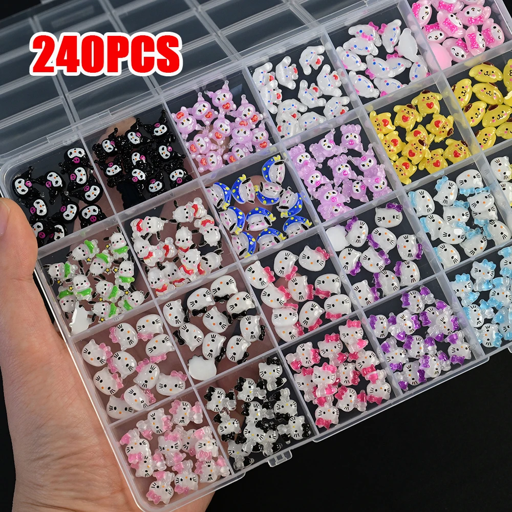 6/12/24Grids Lovely Hello Kitty Nail Art Charms Resin Manicure Decoration Kuromi Charms y2k Manicure DIY Nail Parts Rhinestones