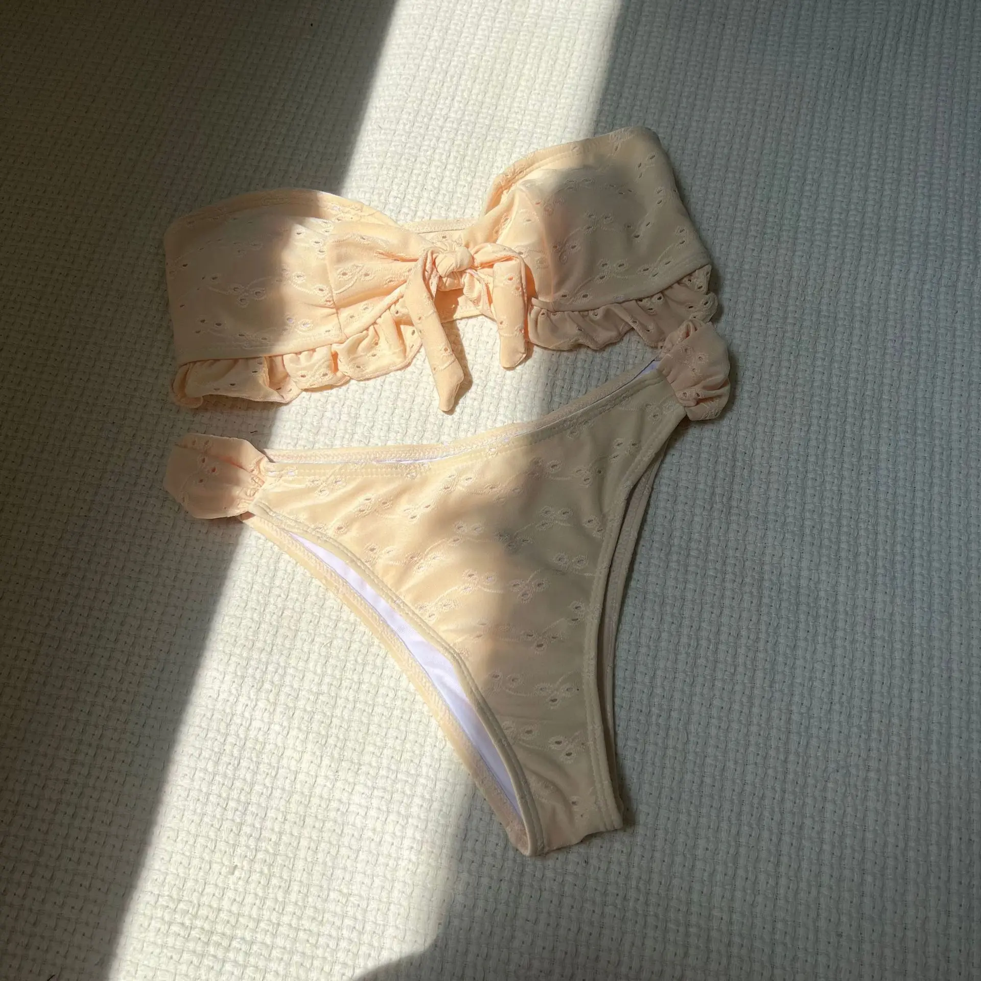 Sexy babados gravata frontal bandeau bikinis define duas peças maiôs simples banho biquini conjunto de biquíni tankini trikini