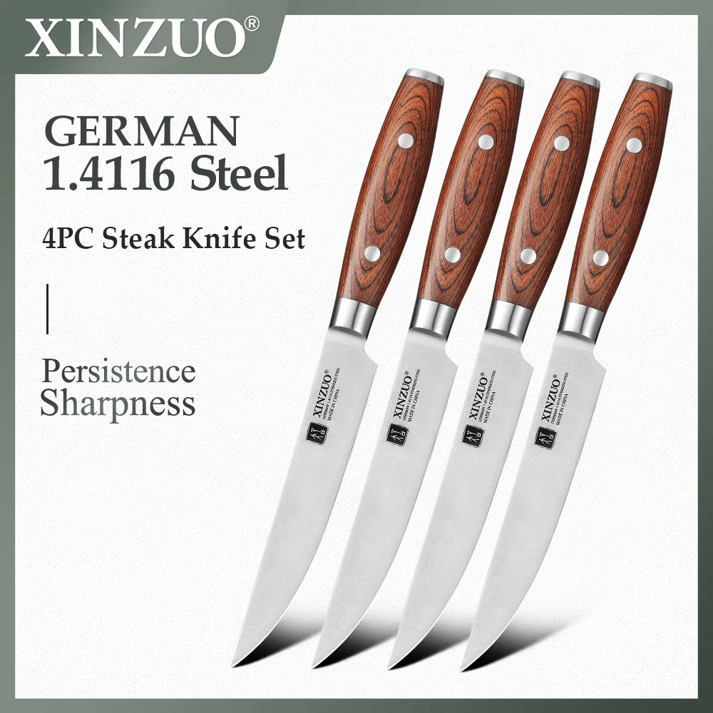 XINZUO 5''Inch Steak Knife 1/4PCS German 1,4116 Steel Stainless Steel Beefsteak Knife Pork Chop Knife Family Meal  Comfort Grip