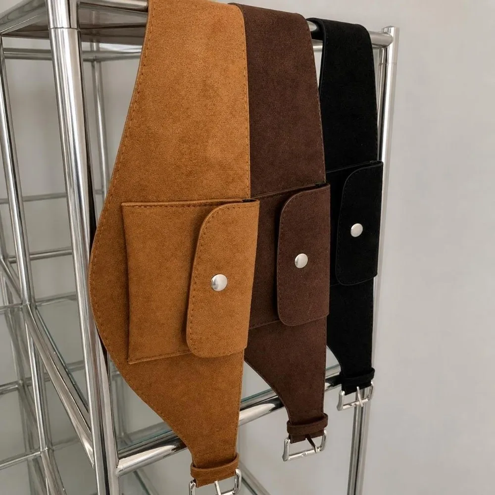 Versatile Portable Waist Bag Faux Suede Leather Strap Belt Bag Solid Color Adjustable Width Dress Corset for Women