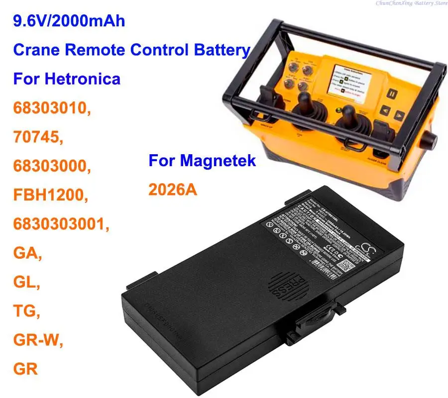 Cameron Sino 2000mAh Battery HE010 for Hetronic 68303000, 68303010, 6830303001,FBH1200, GA, GL, GR, GR-W, TG, For Magnetek 2026A