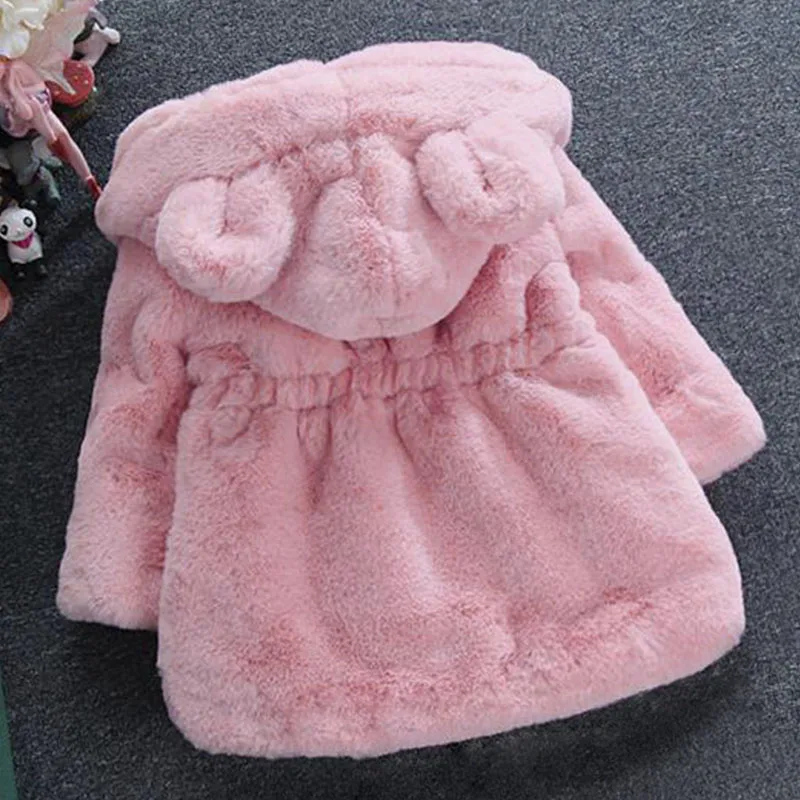 Winter Kids Clothes Girls Fur Coat Korean Fashion Warm Thicker Hooded Cute Pink Fleece Zipper Outerwear Toddler Jackets B223
