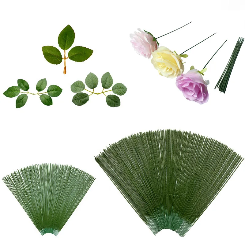 10/30/100pcs Artificial Green Flower Stem DIY Floral Florist Craft Material Handmade Wire Stem Accessoies for Wedding Home Decor