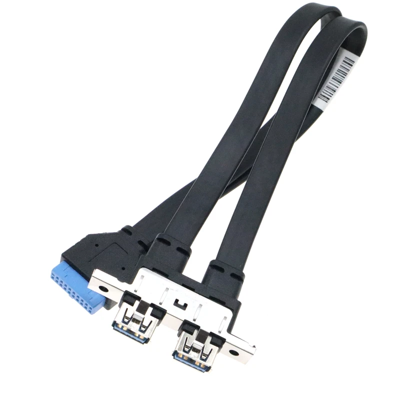 0.3m 5Gbps USB 3.0 20pin Female to Double USB 3.0 2 Port to 19pin Female Flat Wire With Panel Mounting Holes