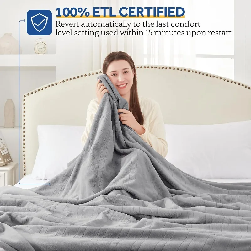 Sealy Electric Blanket King Size, Flannel Heated Blanket, Fast Heating Warm Blanket, Machine Washable, Light Grey, 100 x 90 Inch