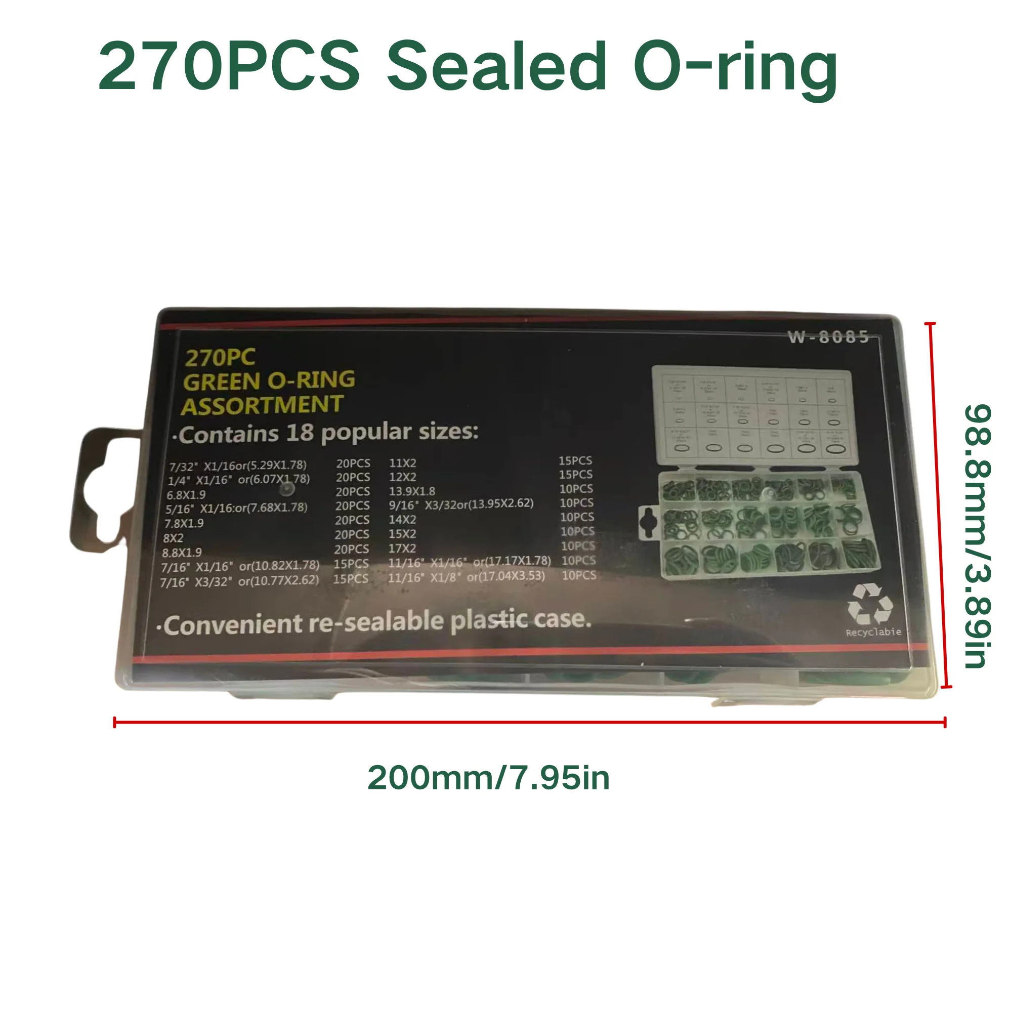 270PCS Green HNBR O-Ring Assortment Kit, 18 Sizes Metric & Imperial Rubber Sealing Washers for Car Air Conditioning Refrigerant
