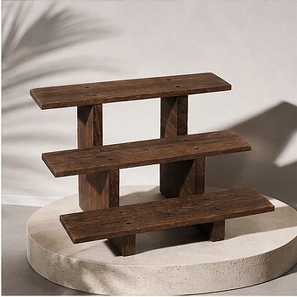 Wooden Display Stand Three-Tier Vintage Style Desktop Organizer for Action Figures Succulent Plants Jewelry and Small Items