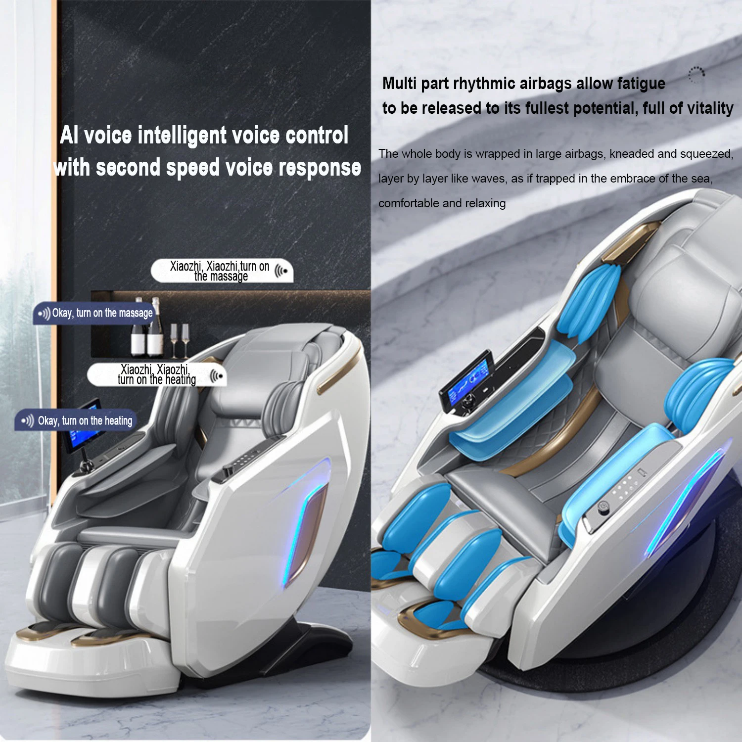 Ergonomic Zero Gravity Massage Chair, Shiatsu Technology, Full Body Airbags, Foot roller, Calf Kneading, Bluetooth, Home Comfort
