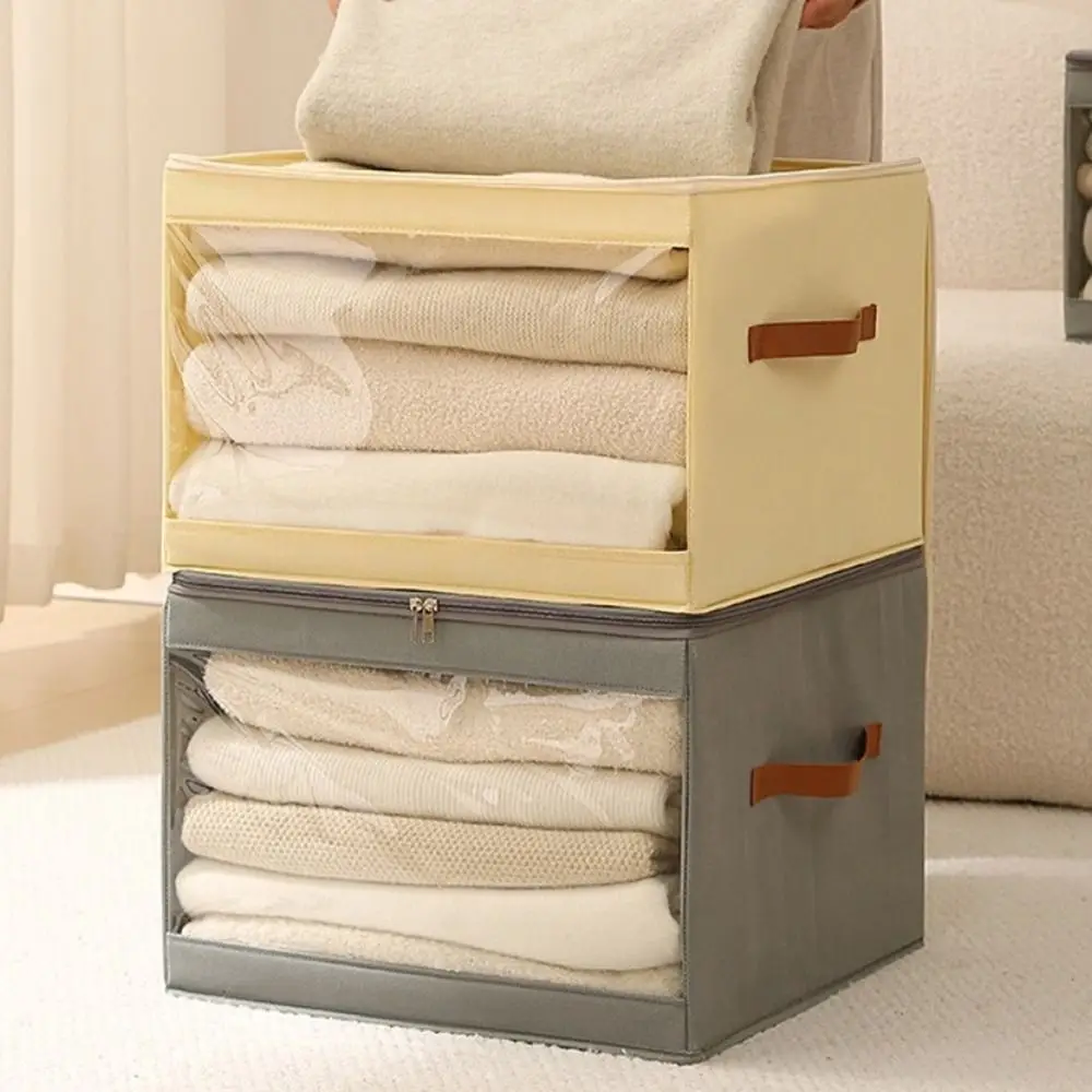 

Non-woven Fabric Square Storage Box Zippered Large Capacity Underwear Storage Box with Handle Folding