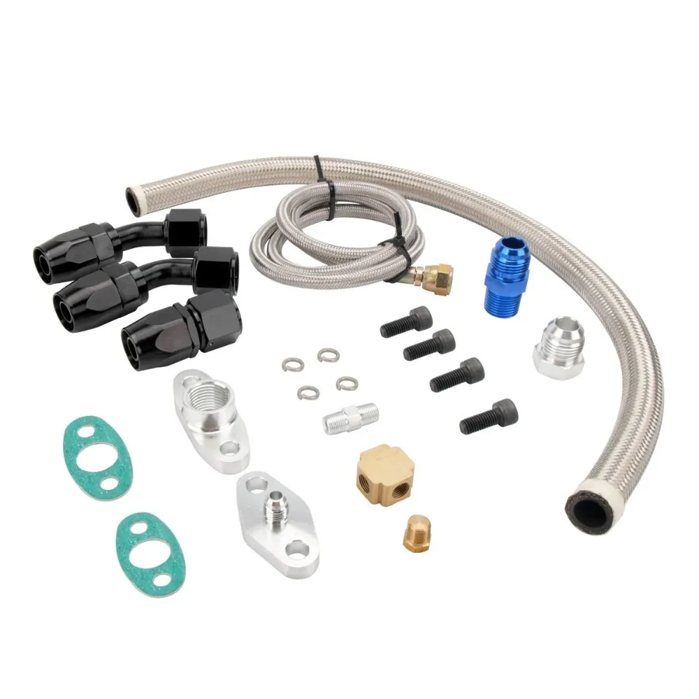 Car Oil Feed Oil Return Drain Line Hose Kit for T3 T4 T6 GT45 T04E T66 Turbo Turbocharger
