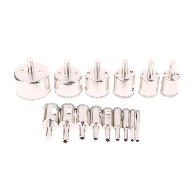 15pcs/set Diamond Coated Hole Saw Drill Bit Cutter Core Shaft Tool Kit Glass Marble