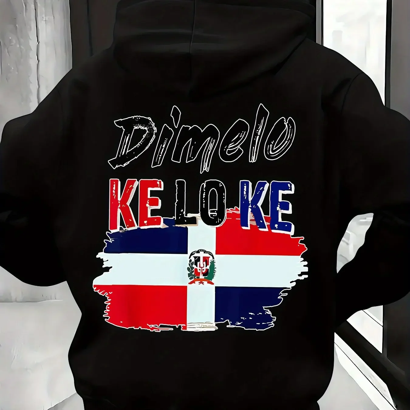 Big Back Brush Dominican Flag Dimelo Ke Lo Ke Text Hoodie For Patriotic Dominican Local Daily Wear Unisex