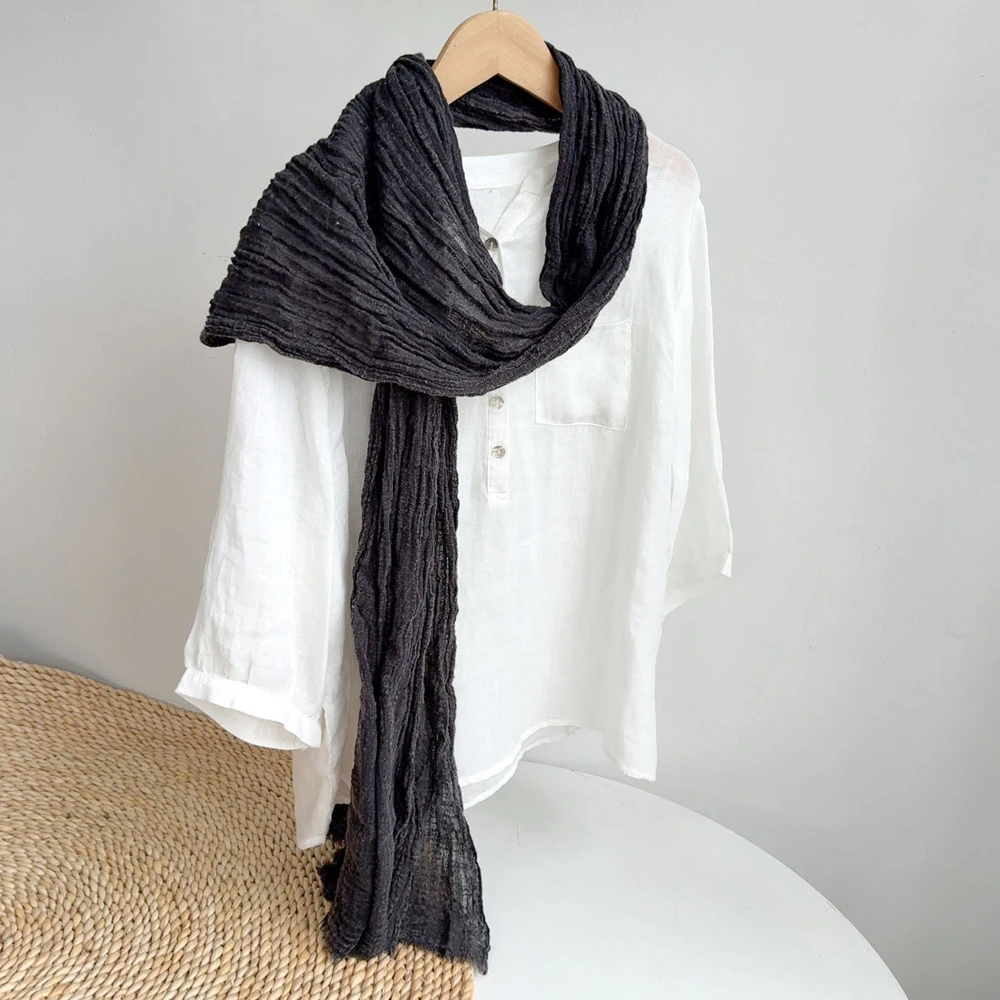 

Шарф черный женский хлопковый длинный платок на шею осень-зима весенний аксессуар для летнего подарка на праздник