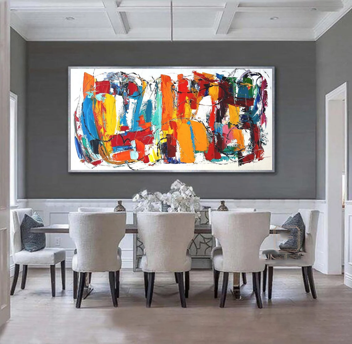 Large Modern Palette Knife Texture Colorful Abstract Wall Art Oversize Oil Painting Canvas Home Artwork Red Maya Blue Orange Art