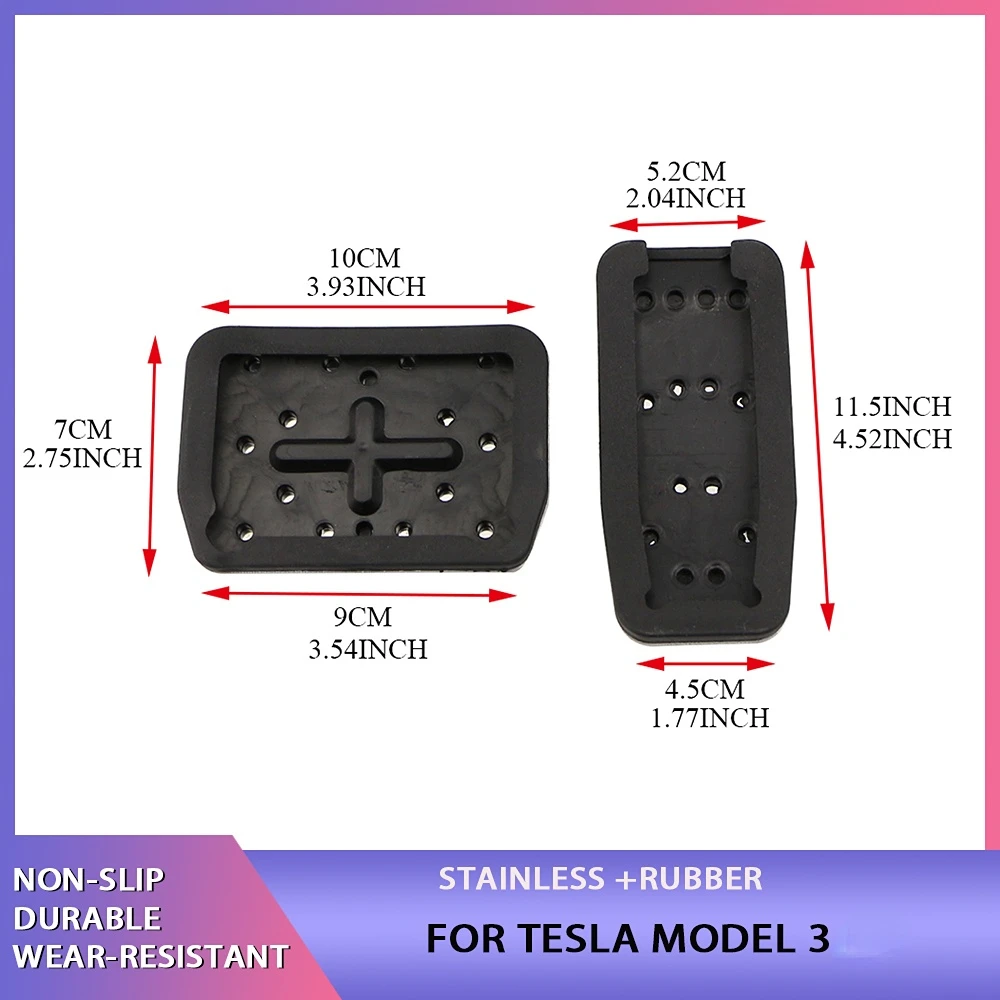 AT Stainless Steel Slip Resistance Accelerator Brake Pedal Cover for Tesla Model 3 Model Y 2018-2021 2022+ Car Pedal Accessories