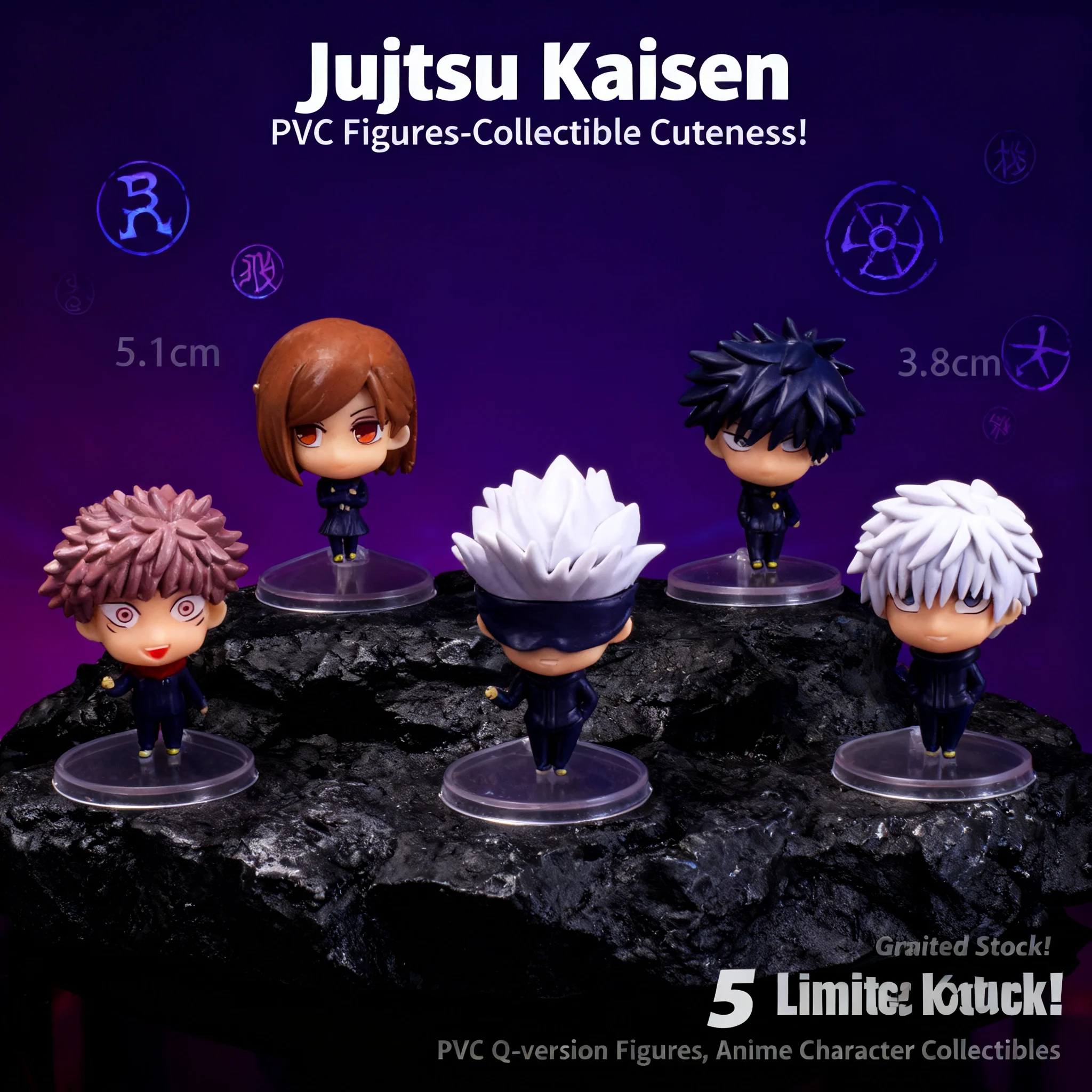

Q Version 5 Styles Jujutsu Kaisen Anime Figure Capsule Toy Machine Scene Decor Doll Cake Decoration Toy Gift Collection for Fans