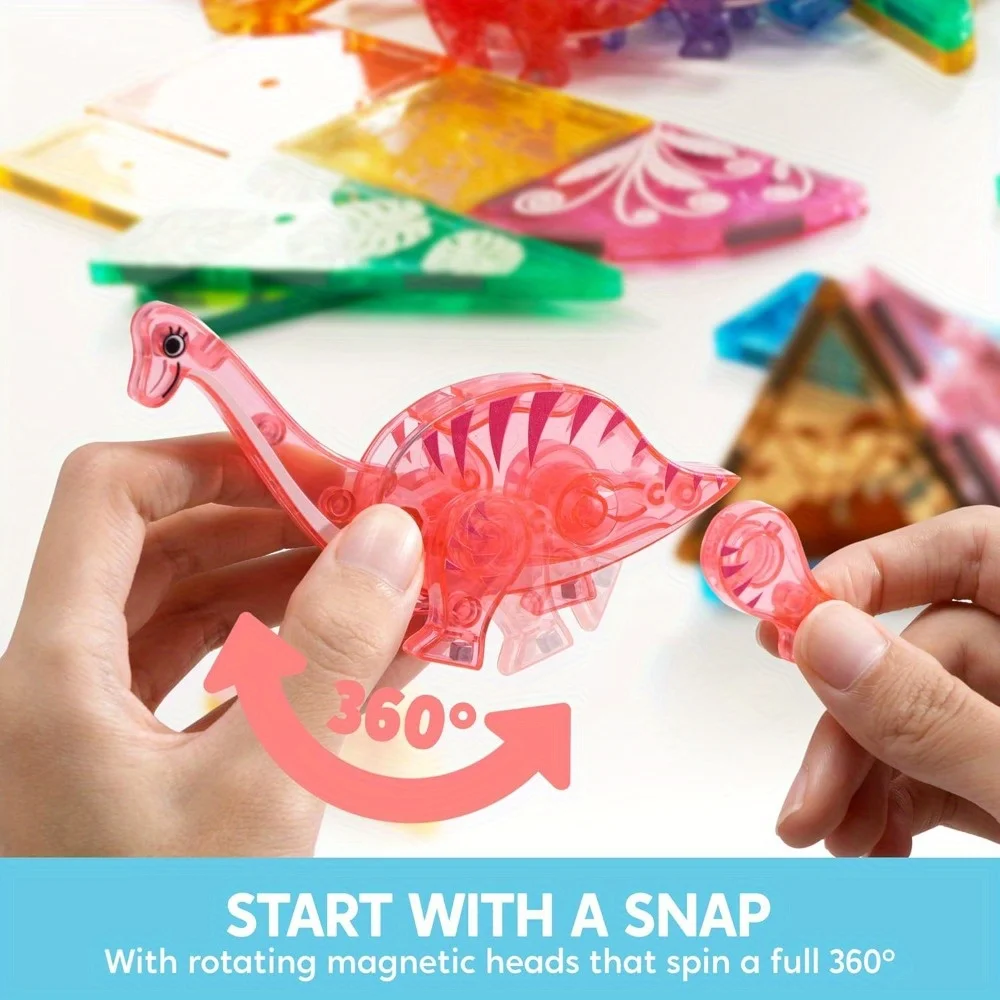 JOYFY 50 قطعة بلاط البناء المغناطيسي ديناصور مجموعة للأطفال عيد الميلاد هدية عيد ميلاد 5 لطيف الديناصورات التعليمية الجذعية لعبة #5