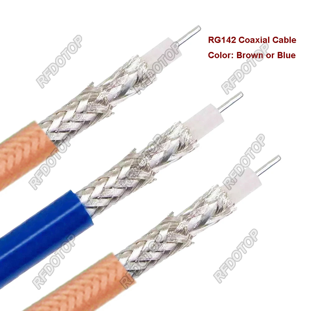 RG142 Coaxial Cable Silver-plated Copper Double Shielded RF Coaxial Cable 50 Ohm Low Loss FEP Brown or Blue Color